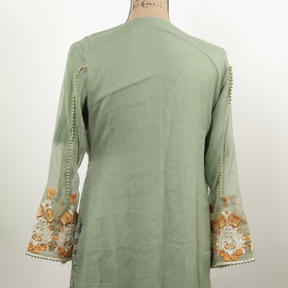Elegant Embroidered Green Dress - Picture 9 of 11